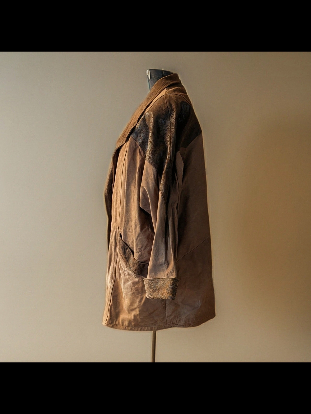 RARE Vintage 80s Wilsons Leather Insulated Suede & Embossed Western Coat Size XL - Picture 7 of 12